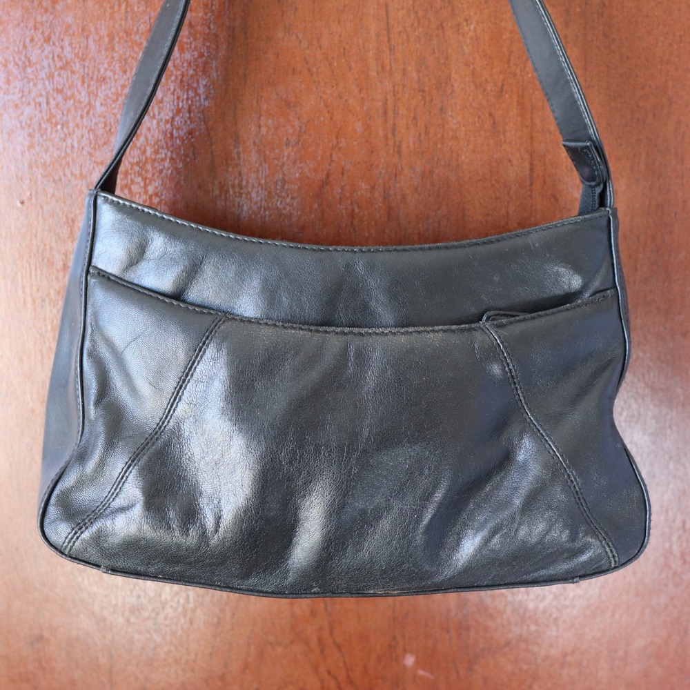 Elka Accessories Genuine Black Leather Shoulder‎ Bag Vintage Hobo Style